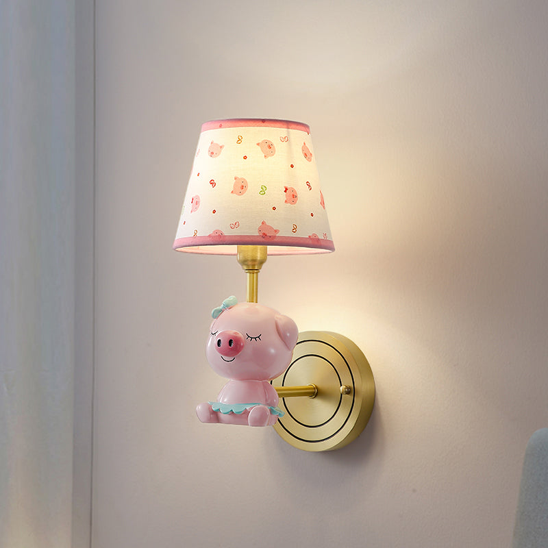 Pink Pig Wall Lighting Contemporary Wall Light with Cartoon Patterned Empire Shade Clearhalo 'Wall Lamps & Sconces' 'Wall Lights' Lighting' 2187631