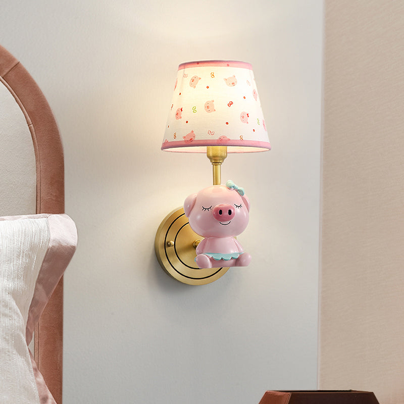 Pink Pig Wall Lighting Contemporary Wall Light with Cartoon Patterned Empire Shade Clearhalo 'Wall Lamps & Sconces' 'Wall Lights' Lighting' 2187632