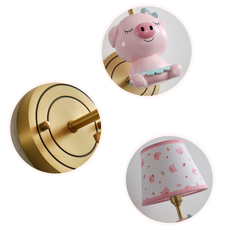 Pink Pig Wall Lighting Contemporary Wall Light with Cartoon Patterned Empire Shade Clearhalo 'Wall Lamps & Sconces' 'Wall Lights' Lighting' 2187633