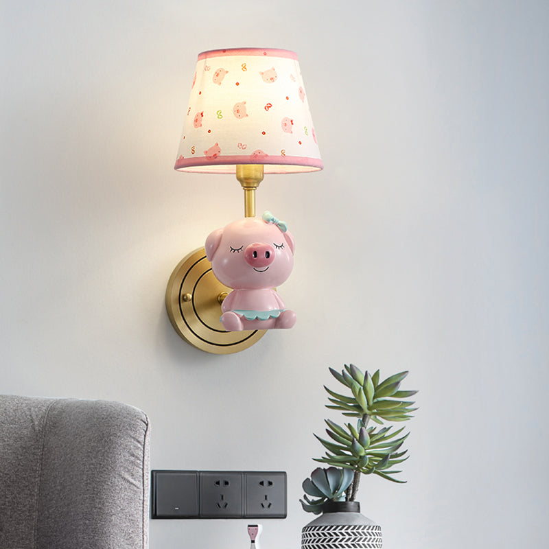 Pink Pig Wall Lighting Contemporary Wall Light with Cartoon Patterned Empire Shade Clearhalo 'Wall Lamps & Sconces' 'Wall Lights' Lighting' 2187634