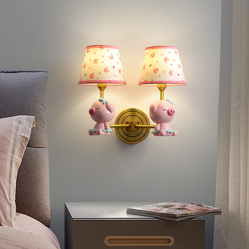 Pink Pig Wall Lighting Contemporary Wall Light with Cartoon Patterned Empire Shade 2.0 Pink Clearhalo 'Wall Lamps & Sconces' 'Wall Lights' Lighting' 2187635