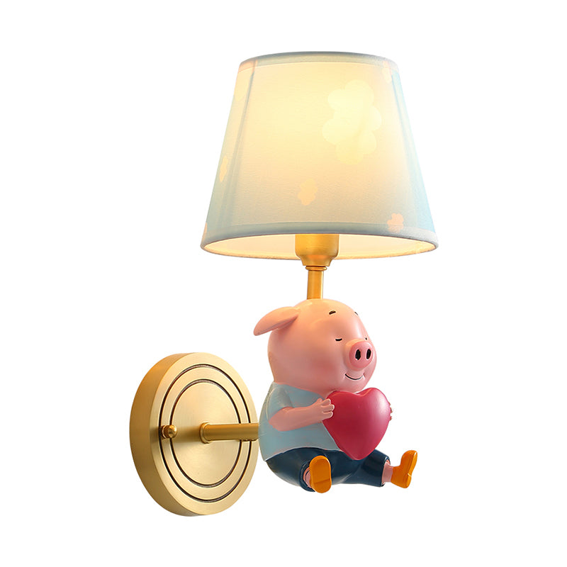 Tapered Shade Wall Lighting Simplicity Pink Wall Mounted Light with Decorative Pig Clearhalo 'Wall Lamps & Sconces' 'Wall Lights' Lighting' 2187638