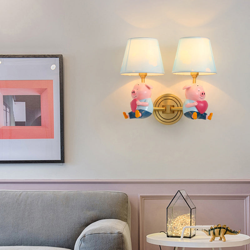 Tapered Shade Wall Lighting Simplicity Pink Wall Mounted Light with Decorative Pig 2.0 Pink Clearhalo 'Wall Lamps & Sconces' 'Wall Lights' Lighting' 2187640