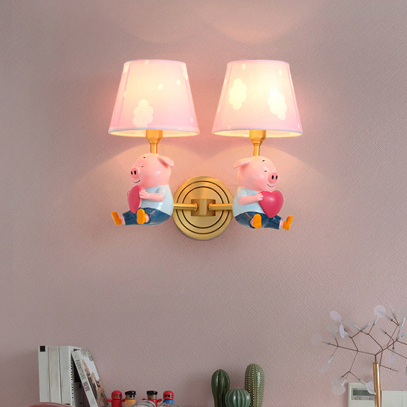 Tapered Shade Wall Lighting Simplicity Pink Wall Mounted Light with Decorative Pig Clearhalo 'Wall Lamps & Sconces' 'Wall Lights' Lighting' 2187641