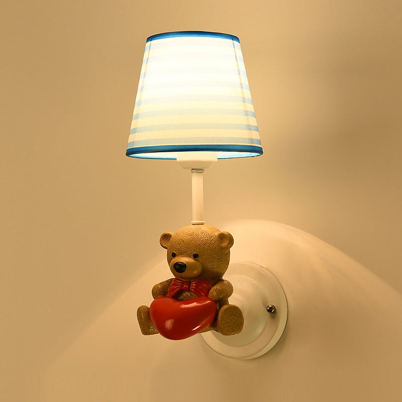 Animal Kids Bedside Wall Mount Light Resin Single Cartoon Wall Light Fixture with Empire Shade in Pink White C Clearhalo 'Wall Lamps & Sconces' 'Wall Lights' Lighting' 2187642