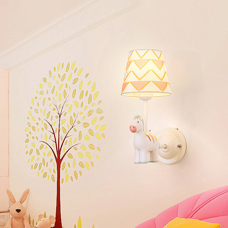 Animal Kids Bedside Wall Mount Light Resin Single Cartoon Wall Light Fixture with Empire Shade in Pink White D Clearhalo 'Wall Lamps & Sconces' 'Wall Lights' Lighting' 2187644