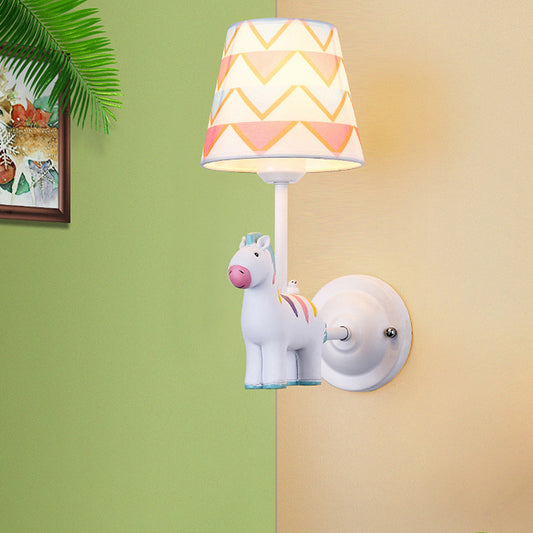 Animal Kids Bedside Wall Mount Light Resin Single Cartoon Wall Light Fixture with Empire Shade in Pink Clearhalo 'Wall Lamps & Sconces' 'Wall Lights' Lighting' 2187645