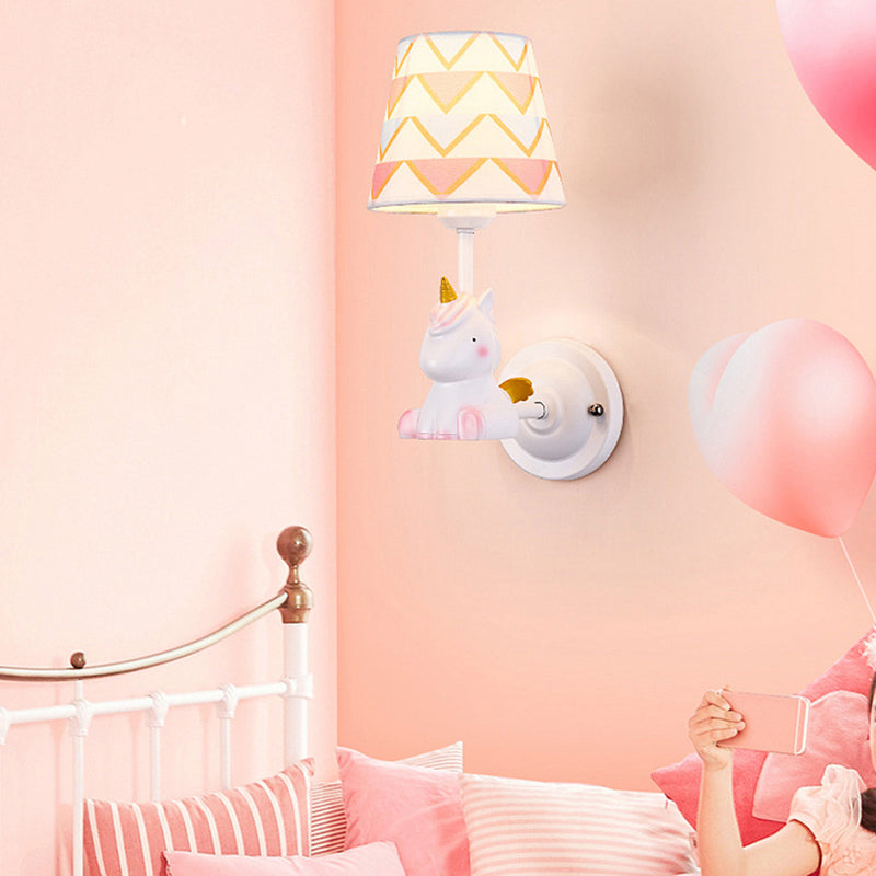 Animal Kids Bedside Wall Mount Light Resin Single Cartoon Wall Light Fixture with Empire Shade in Pink White B Clearhalo 'Wall Lamps & Sconces' 'Wall Lights' Lighting' 2187647