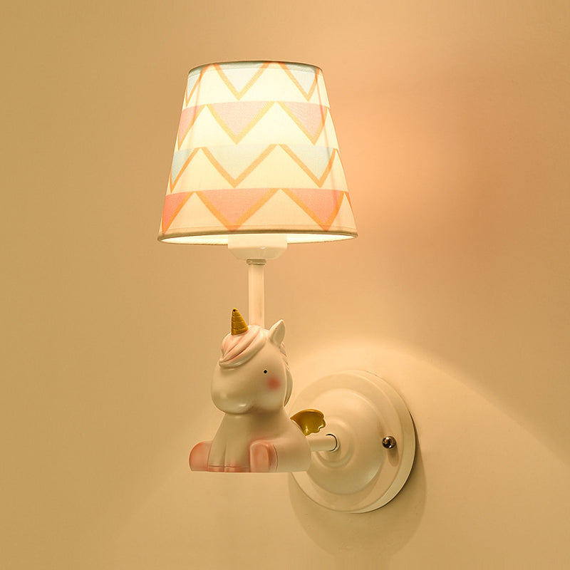 Animal Kids Bedside Wall Mount Light Resin Single Cartoon Wall Light Fixture with Empire Shade in Pink Clearhalo 'Wall Lamps & Sconces' 'Wall Lights' Lighting' 2187650