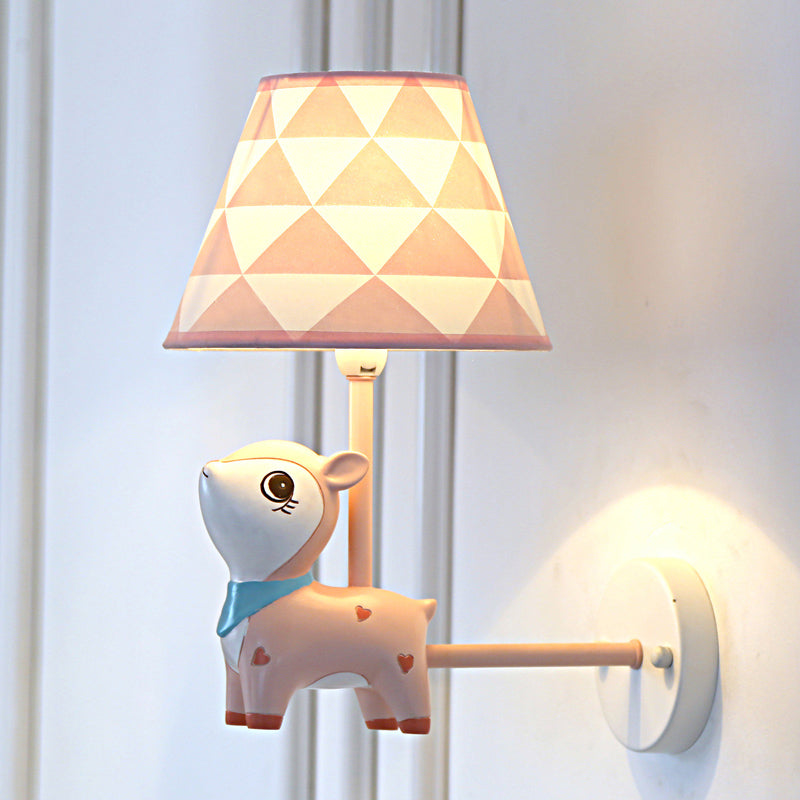 Kids Style Empire Shade Wall Light Fixture Fabric Single-Bulb Nursery Wall Mounted Lamp with Deer Decor in Pink Clearhalo 'Wall Lamps & Sconces' 'Wall Lights' Lighting' 2187655