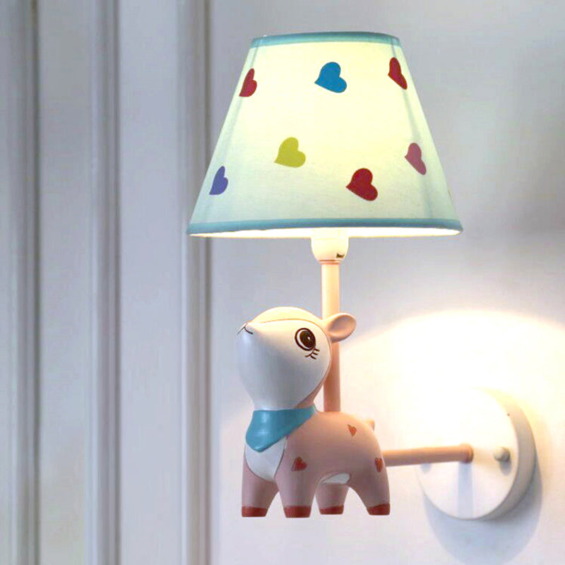 Kids Style Empire Shade Wall Light Fixture Fabric Single-Bulb Nursery Wall Mounted Lamp with Deer Decor in Pink Pink A Clearhalo 'Wall Lamps & Sconces' 'Wall Lights' Lighting' 2187658