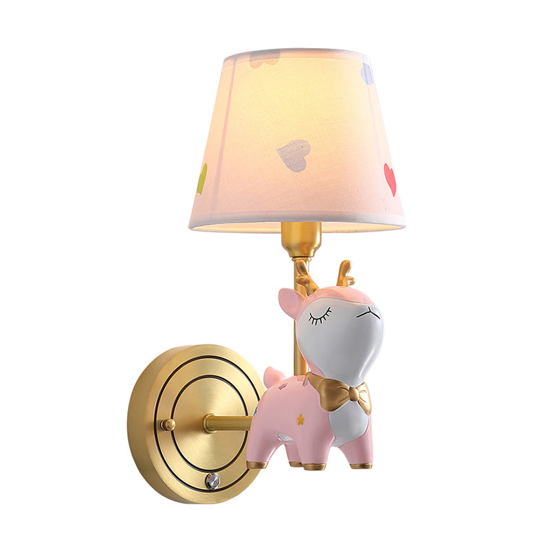 Deer Wall Mount Light Kids Resin Child Room Wall Lighting with Tapered Fabric Shade in Pink Clearhalo 'Wall Lamps & Sconces' 'Wall Lights' Lighting' 2187662