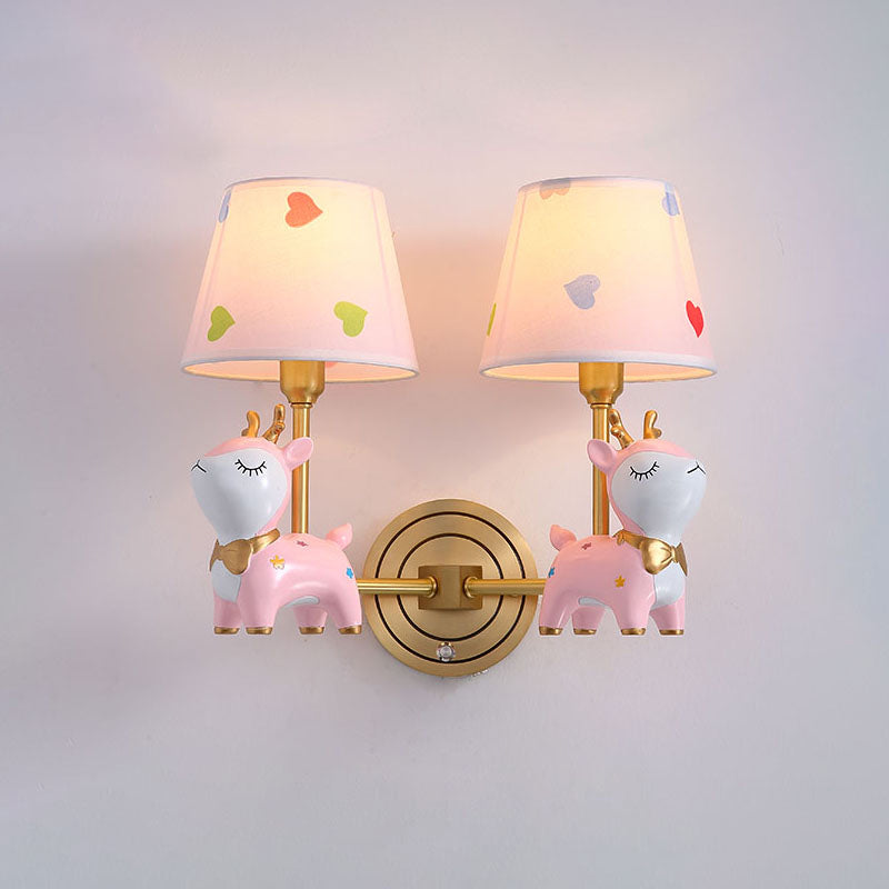 Deer Wall Mount Light Kids Resin Child Room Wall Lighting with Tapered Fabric Shade in Pink Clearhalo 'Wall Lamps & Sconces' 'Wall Lights' Lighting' 2187664