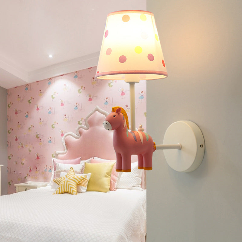 Resin Zebra Wall Lamp Kids Style Single Wall Light Fixture with Empire Shade for Nursery Pink Clearhalo 'Wall Lamps & Sconces' 'Wall Lights' Lighting' 2187669