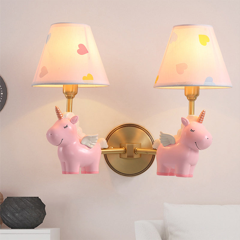 Empire Shade Nursery Wall Light Fabric Pink Cartoon Wall Lighting Fixture with Resin Unicorn 2.0 Pink Clearhalo 'Wall Lamps & Sconces' 'Wall Lights' Lighting' 2187674