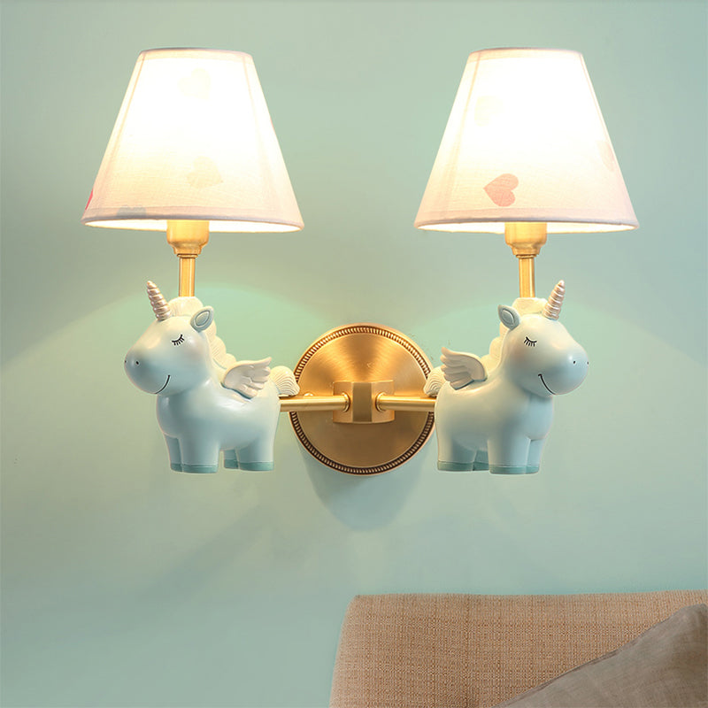 Empire Shade Nursery Wall Light Fabric Pink Cartoon Wall Lighting Fixture with Resin Unicorn 2.0 Blue Clearhalo 'Wall Lamps & Sconces' 'Wall Lights' Lighting' 2187677