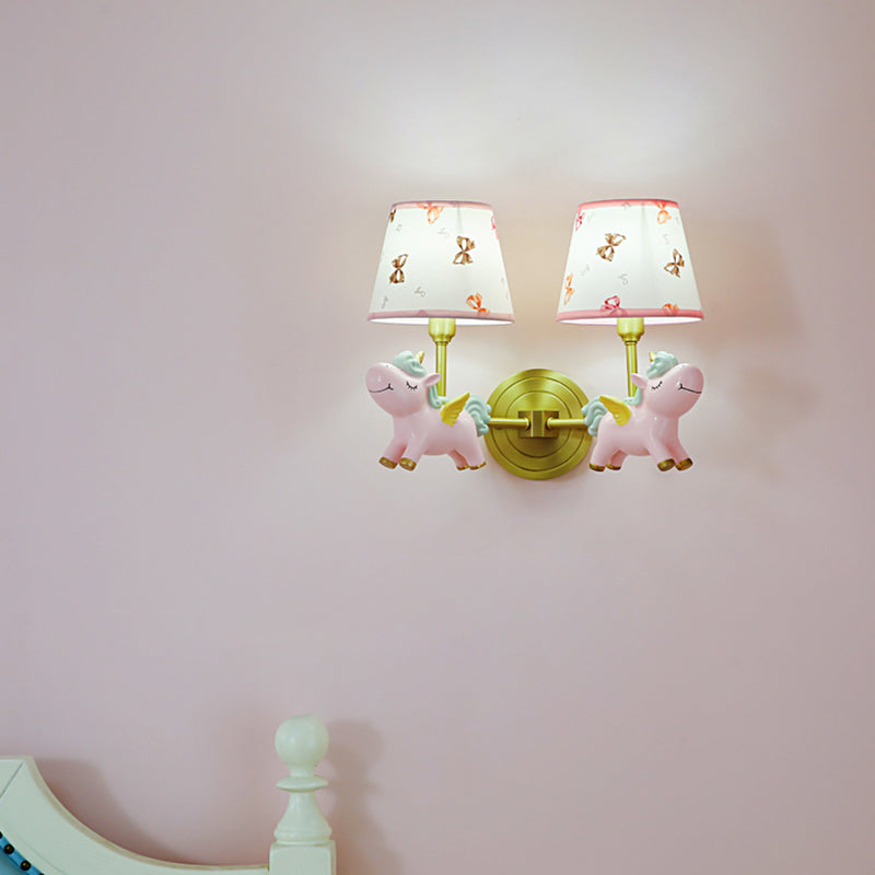 Patterned Fabric Tapered Wall Light Fixture Cartoon Wall Mounted Lamp with Decorative Unicorn Clearhalo 'Wall Lamps & Sconces' 'Wall Lights' Lighting' 2187691