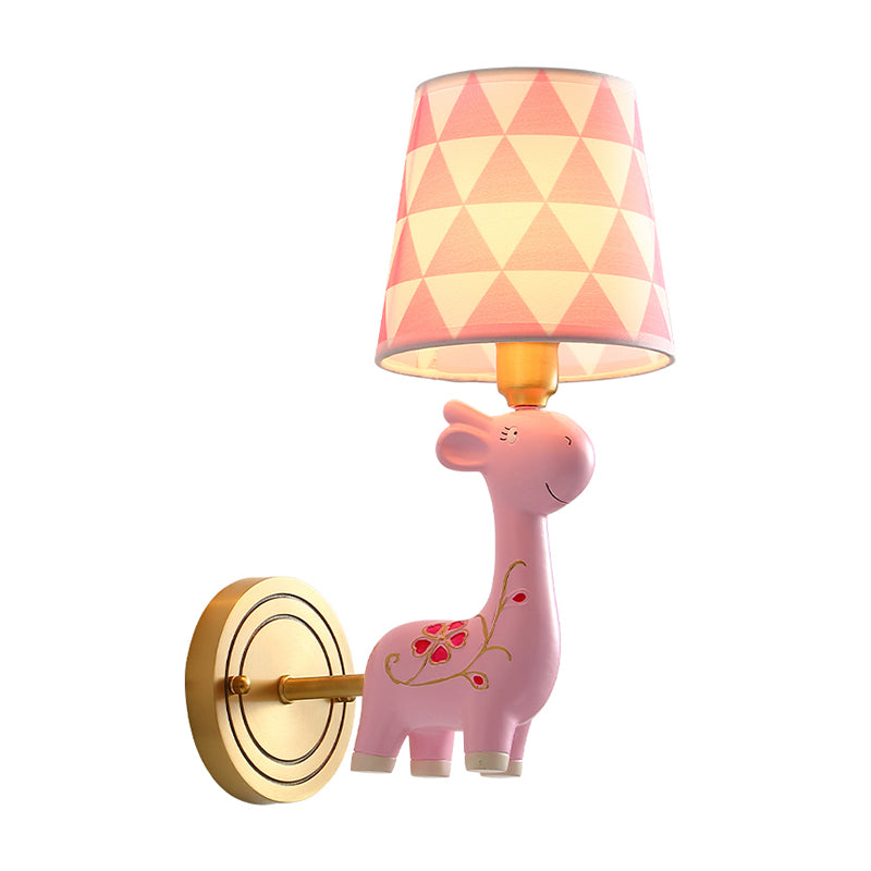 Giraffe Resin Wall Mount Light Kids Pink Wall Lighting with Patterned Fabric Shade Clearhalo 'Wall Lamps & Sconces' 'Wall Lights' Lighting' 2187699