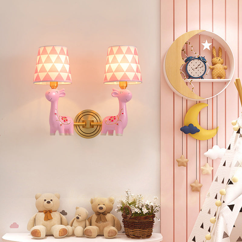 Giraffe Resin Wall Mount Light Kids Pink Wall Lighting with Patterned Fabric Shade Clearhalo 'Wall Lamps & Sconces' 'Wall Lights' Lighting' 2187702