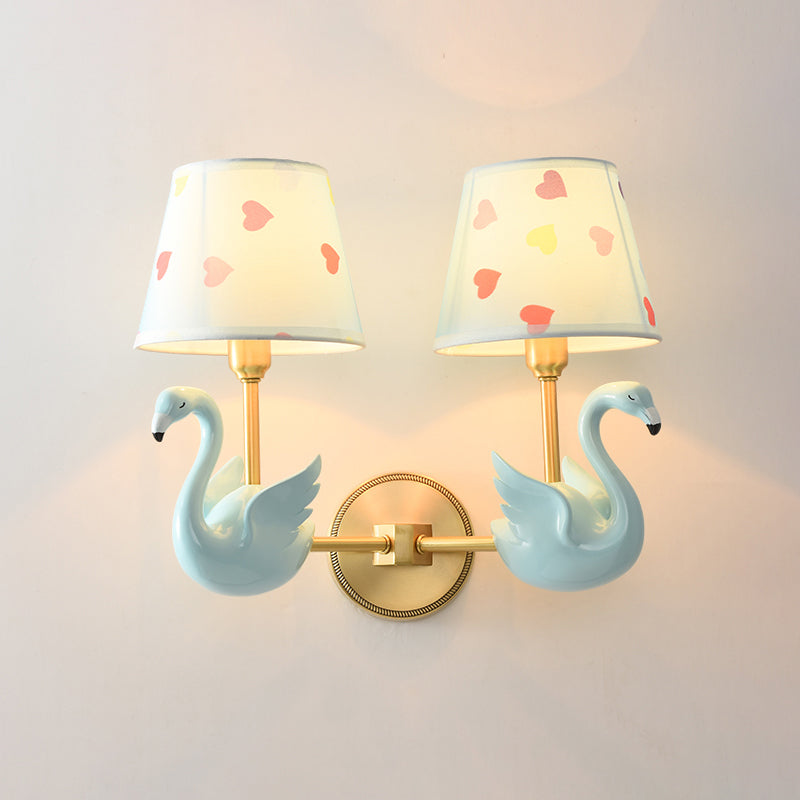 Empire Shade Bedside Wall Lamp Patterned Fabric Kids Wall Light Fixture with Resin Swan Clearhalo 'Wall Lamps & Sconces' 'Wall Lights' Lighting' 2187706