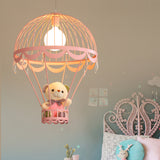 Hot Air Balloon Bedside Ceiling Light Metal Single Cartoon Hanging Lamp with Bear and Crystal Accent Clearhalo 'Ceiling Lights' 'Pendant Lights' 'Pendants' Lighting' 2187740