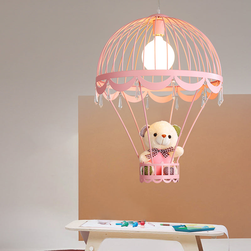 Hot Air Balloon Bedside Ceiling Light Metal Single Cartoon Hanging Lamp with Bear and Crystal Accent Clearhalo 'Ceiling Lights' 'Pendant Lights' 'Pendants' Lighting' 2187743