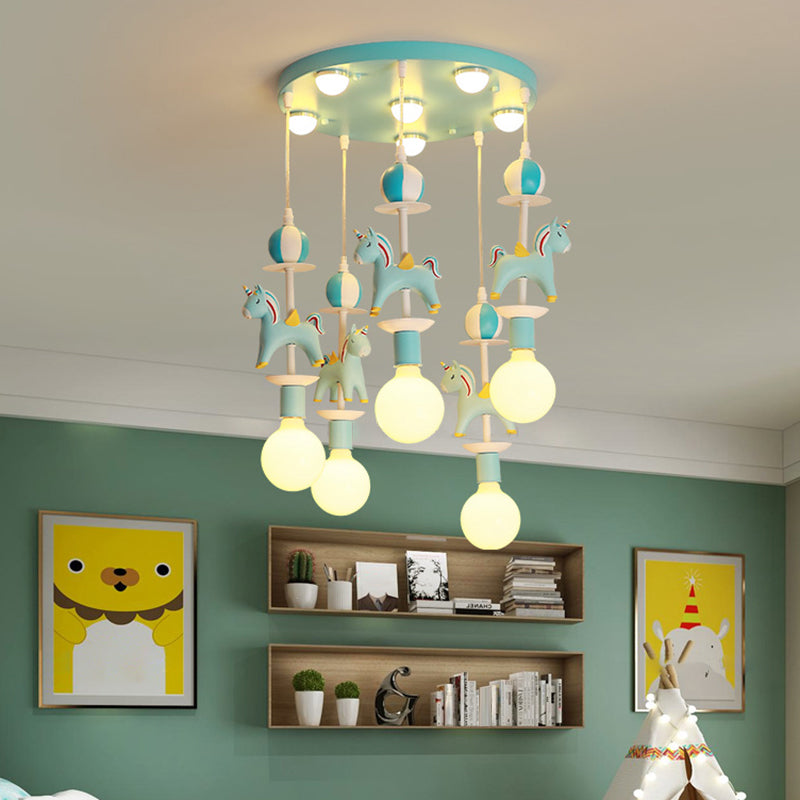 Rainbow Unicorn Nursery Pendant Ceiling Light Resin Kids Multi Lamp Pendant Light Clearhalo 'Ceiling Lights' 'Pendant Lights' 'Pendants' Lighting' 2187773