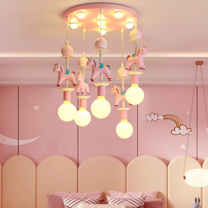 Rainbow Unicorn Nursery Pendant Ceiling Light Resin Kids Multi Lamp Pendant Light Clearhalo 'Ceiling Lights' 'Pendant Lights' 'Pendants' Lighting' 2187778