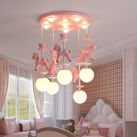 Merry-Go-Round Multi Ceiling Lamp Kids Metallic Nursery Suspension Light Fixture with Unicorn Decor Clearhalo 'Ceiling Lights' 'Pendant Lights' 'Pendants' Lighting' 2187794