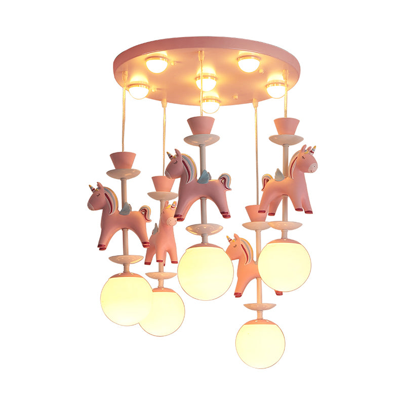 Merry-Go-Round Multi Ceiling Lamp Kids Metallic Nursery Suspension Light Fixture with Unicorn Decor Clearhalo 'Ceiling Lights' 'Pendant Lights' 'Pendants' Lighting' 2187795