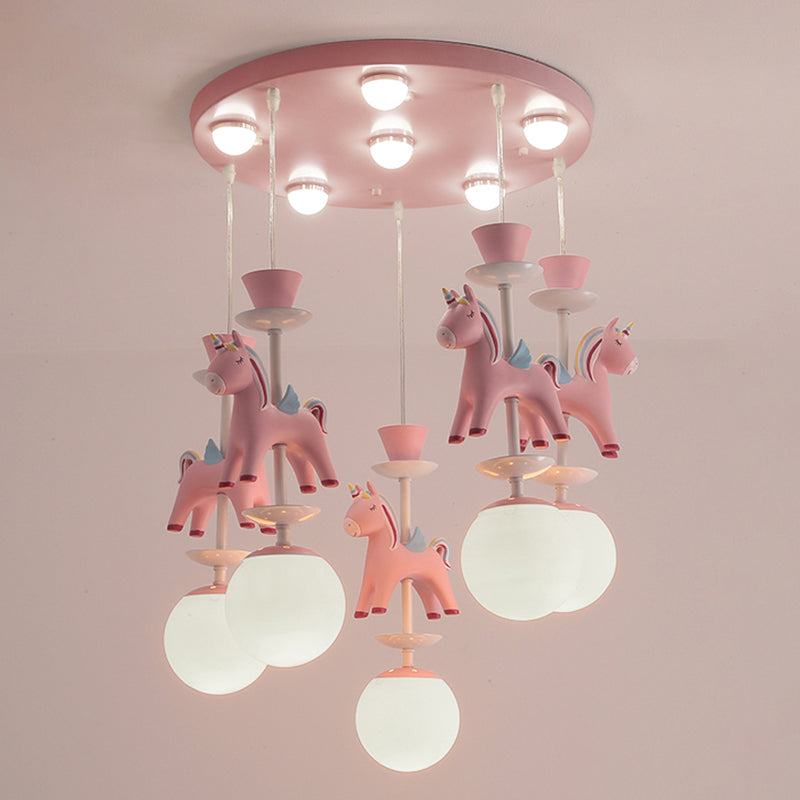Merry-Go-Round Multi Ceiling Lamp Kids Metallic Nursery Suspension Light Fixture with Unicorn Decor Clearhalo 'Ceiling Lights' 'Pendant Lights' 'Pendants' Lighting' 2187796