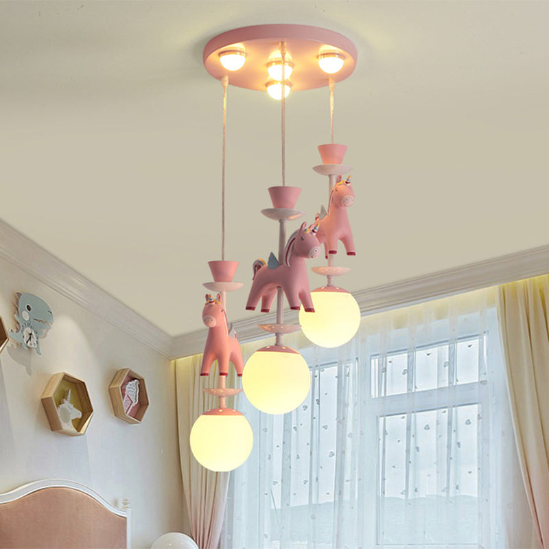 Merry-Go-Round Multi Ceiling Lamp Kids Metallic Nursery Suspension Light Fixture with Unicorn Decor Clearhalo 'Ceiling Lights' 'Pendant Lights' 'Pendants' Lighting' 2187797