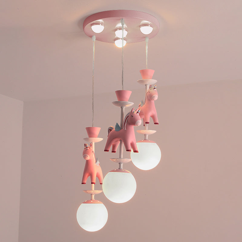 Merry-Go-Round Multi Ceiling Lamp Kids Metallic Nursery Suspension Light Fixture with Unicorn Decor Clearhalo 'Ceiling Lights' 'Pendant Lights' 'Pendants' Lighting' 2187798