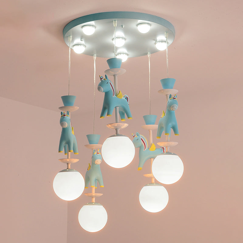 Merry-Go-Round Multi Ceiling Lamp Kids Metallic Nursery Suspension Light Fixture with Unicorn Decor Clearhalo 'Ceiling Lights' 'Pendant Lights' 'Pendants' Lighting' 2187800