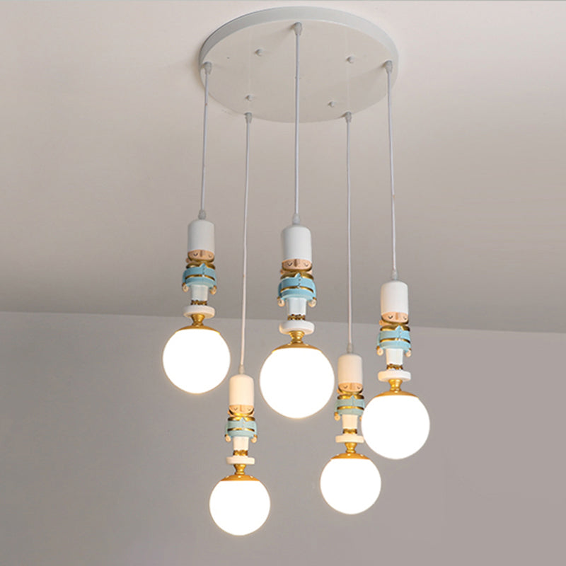 Sphere Shade Bedroom Multi Ceiling Light Cream Glass Kids Multi Light Pendant with Decorative Figurine Clearhalo 'Ceiling Lights' 'Close To Ceiling Lights' 'Glass shade' 'Glass' 'Pendant Lights' 'Pendants' Lighting' 2187814