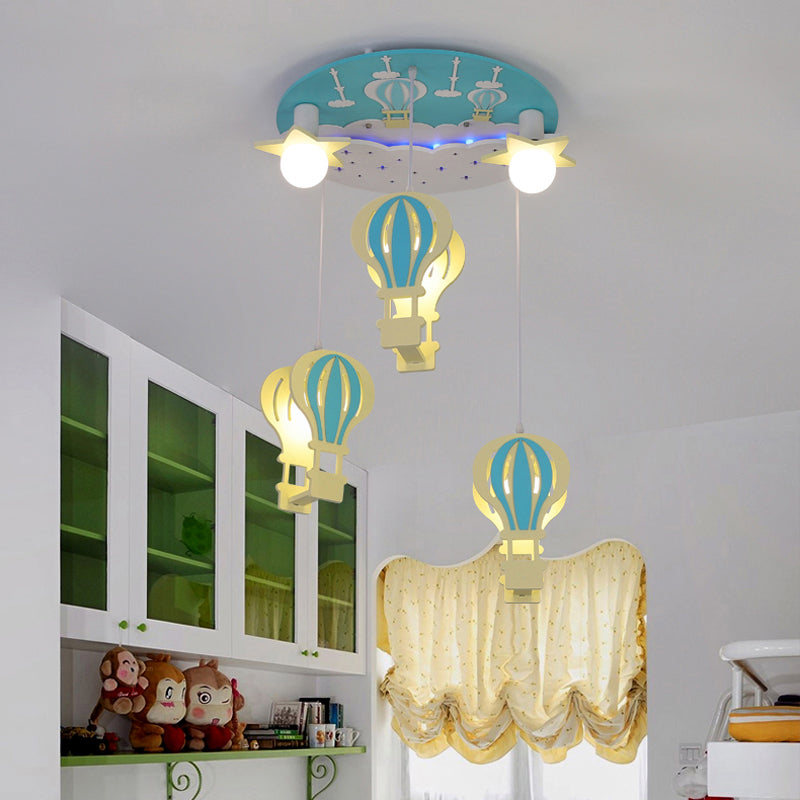 Wood Hot Air Balloon Hanging Pendant Light Kids 5 Bulbs Hanging Lighting for Bedroom Green Clearhalo 'Ceiling Lights' 'Pendant Lights' 'Pendants' Lighting' 2187832_25ab9b02-0349-46f0-bbca-c067ed96d2ae