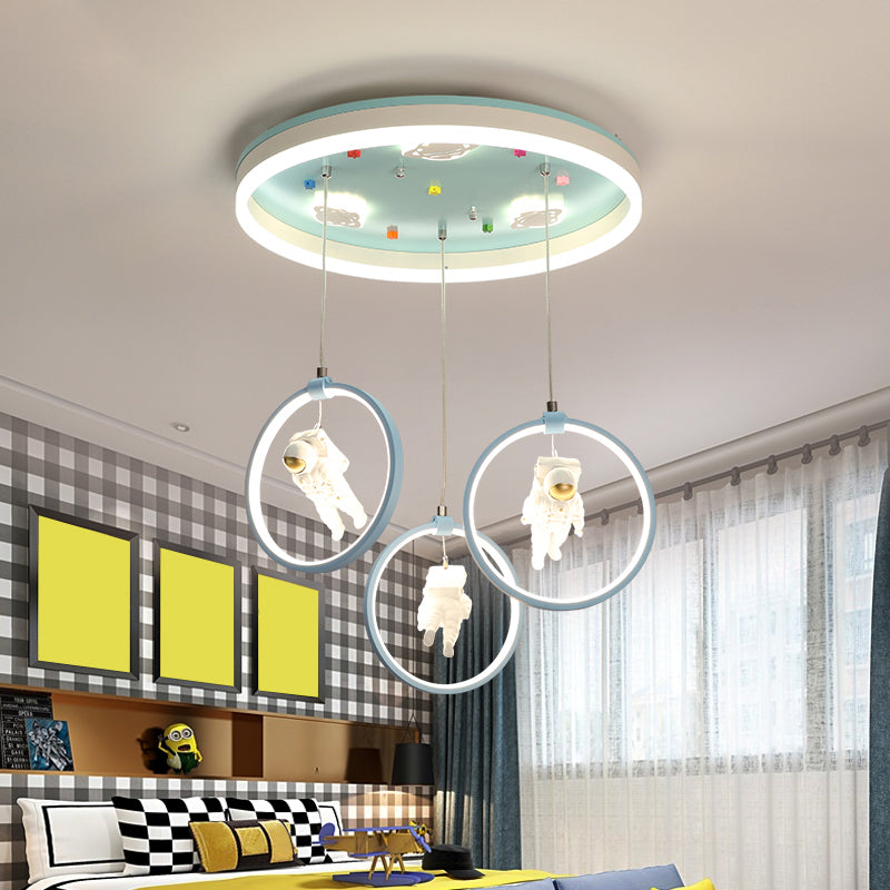 Ring Shaped Metallic Multi Ceiling Light Kids Style Light Green LED Suspension Lighting with Astronaut Decor Clearhalo 'Ceiling Lights' 'Pendant Lights' 'Pendants' Lighting' 2187837