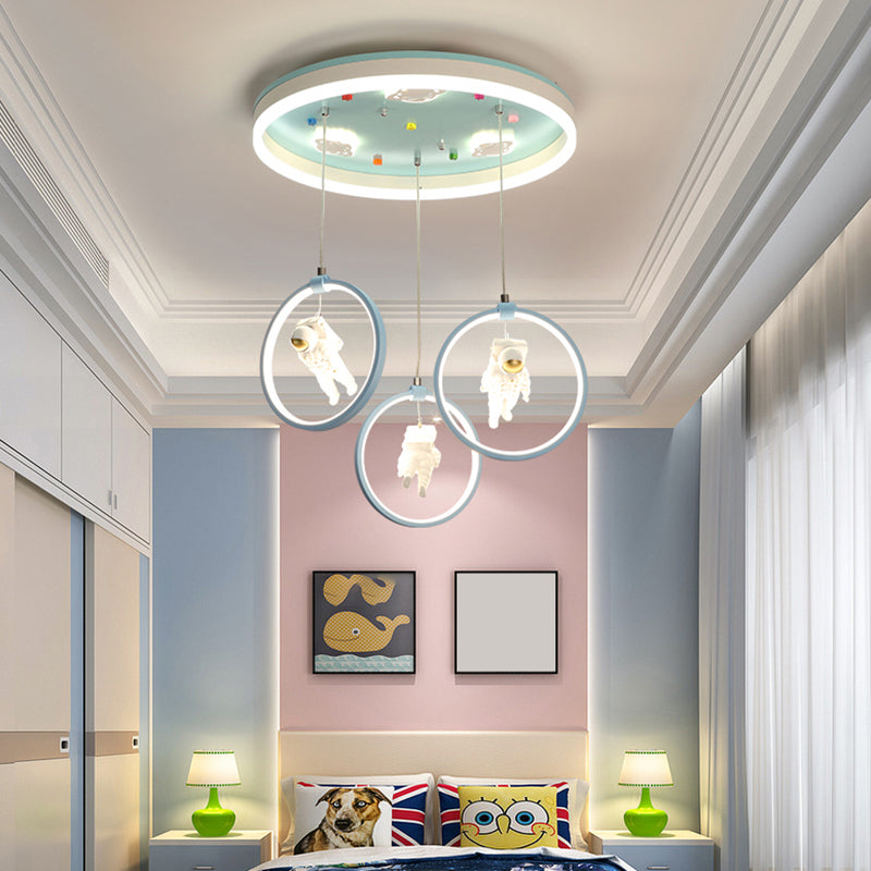 Ring Shaped Metallic Multi Ceiling Light Kids Style Light Green LED Suspension Lighting with Astronaut Decor Clearhalo 'Ceiling Lights' 'Pendant Lights' 'Pendants' Lighting' 2187838