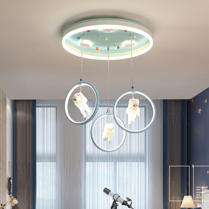 Ring Shaped Metallic Multi Ceiling Light Kids Style Light Green LED Suspension Lighting with Astronaut Decor Clearhalo 'Ceiling Lights' 'Pendant Lights' 'Pendants' Lighting' 2187840