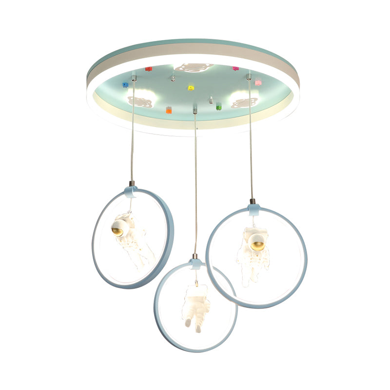 Ring Shaped Metallic Multi Ceiling Light Kids Style Light Green LED Suspension Lighting with Astronaut Decor Clearhalo 'Ceiling Lights' 'Pendant Lights' 'Pendants' Lighting' 2187841