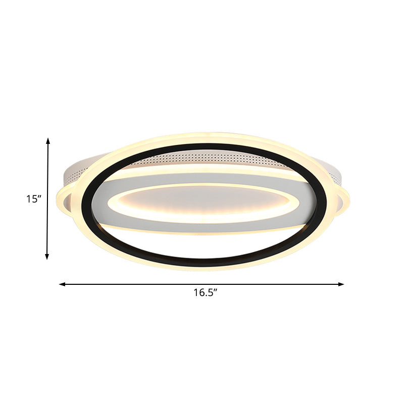 Simple Oval LED Ceiling Flush Mount 16.5"/19.5"/23.5" Wide Black and White Acrylic Bedroom Flush Ceiling Light in Warm/White/Natural Light Clearhalo 'Ceiling Lights' 'Close To Ceiling Lights' 'Close to ceiling' 'Flush mount' Lighting' 218785