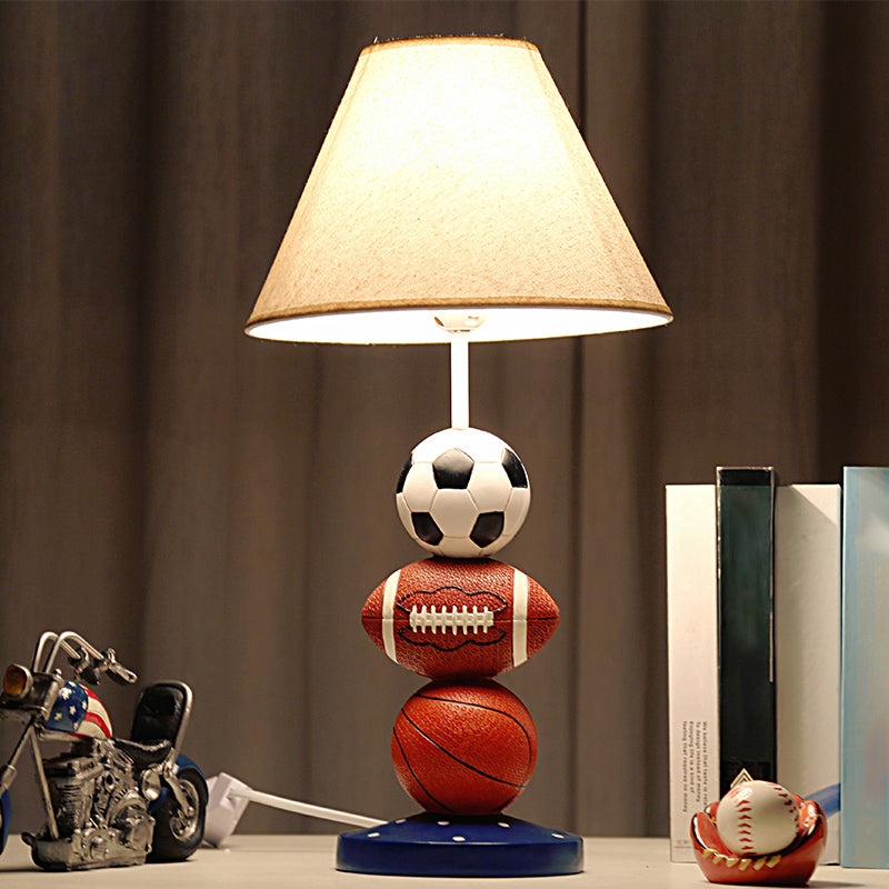 Sport Balls Bedroom Nightstand Lamp Resin Single-Bulb Kids Table Light with Empire Shade in White White A Clearhalo 'Lamps' 'Table Lamps' Lighting' 2187856