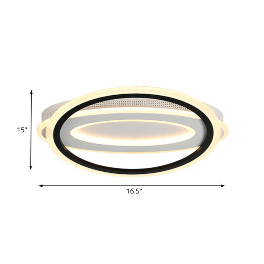 Simple Oval LED Ceiling Flush Mount 16.5"/19.5"/23.5" Wide Black and White Acrylic Bedroom Flush Ceiling Light in Warm/White/Natural Light Clearhalo 'Ceiling Lights' 'Close To Ceiling Lights' 'Close to ceiling' 'Flush mount' Lighting' 218785