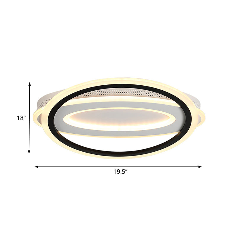 Simple Oval LED Ceiling Flush Mount 16.5"/19.5"/23.5" Wide Black and White Acrylic Bedroom Flush Ceiling Light in Warm/White/Natural Light Clearhalo 'Ceiling Lights' 'Close To Ceiling Lights' 'Close to ceiling' 'Flush mount' Lighting' 218786