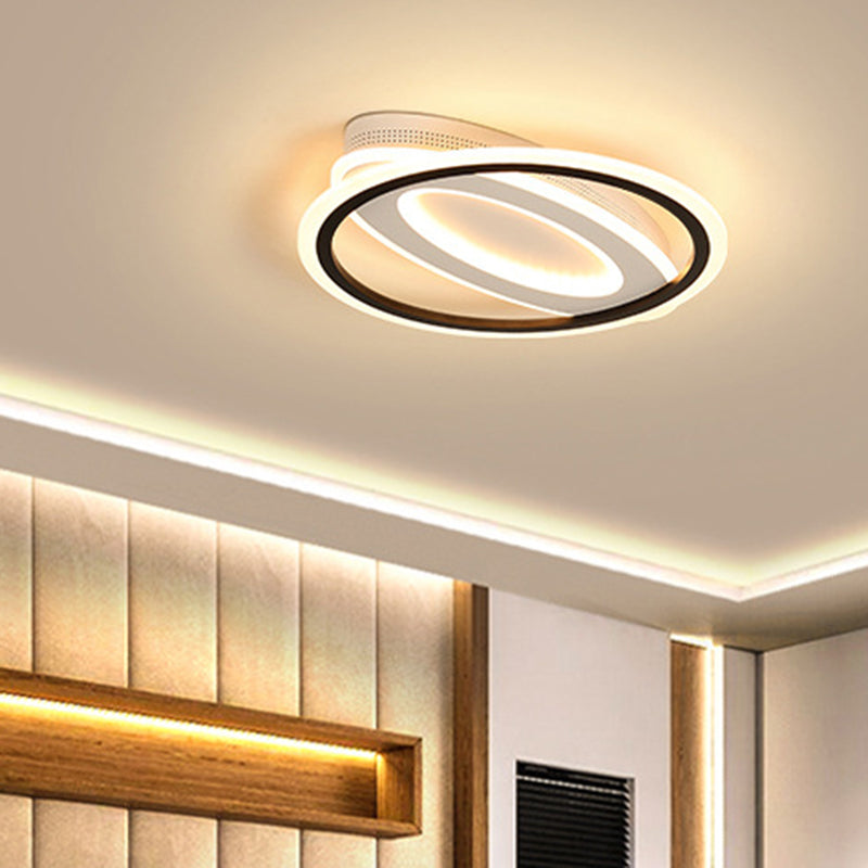 Simple Oval LED Ceiling Flush Mount 16.5"/19.5"/23.5" Wide Black and White Acrylic Bedroom Flush Ceiling Light in Warm/White/Natural Light Black-White Clearhalo 'Ceiling Lights' 'Close To Ceiling Lights' 'Close to ceiling' 'Flush mount' Lighting' 218789