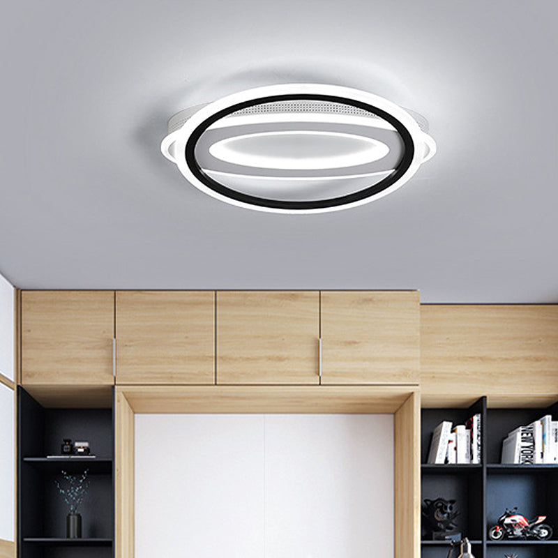 Simple Oval LED Ceiling Flush Mount 16.5"/19.5"/23.5" Wide Black and White Acrylic Bedroom Flush Ceiling Light in Warm/White/Natural Light Black-White White Clearhalo 'Ceiling Lights' 'Close To Ceiling Lights' 'Close to ceiling' 'Flush mount' Lighting' 218792