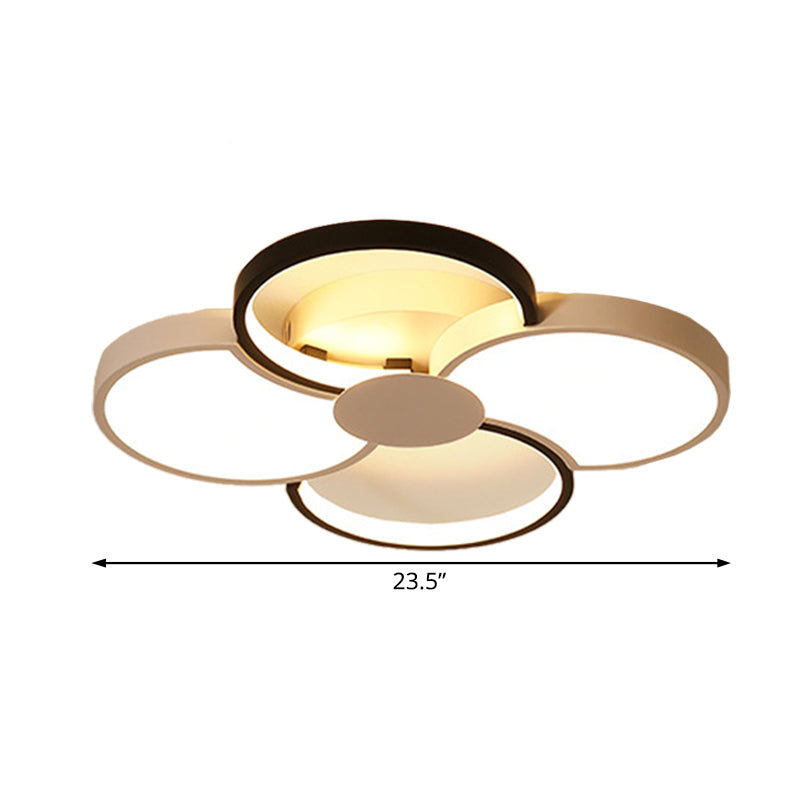 LED Bedroom Flush Mount Lamp Black and White Ceiling Light with Flower Acrylic Shade in Warm/White/Natural Light, 16.5"/19.5"/23.5" Wide Clearhalo 'Ceiling Lights' 'Close To Ceiling Lights' 'Close to ceiling' 'Semi-flushmount' Lighting' 218796