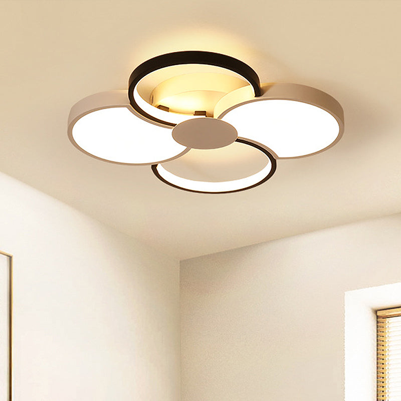 LED Bedroom Flush Mount Lamp Black and White Ceiling Light with Flower Acrylic Shade in Warm/White/Natural Light, 16.5"/19.5"/23.5" Wide Black-White 23.5" Clearhalo 'Ceiling Lights' 'Close To Ceiling Lights' 'Close to ceiling' 'Semi-flushmount' Lighting' 218801