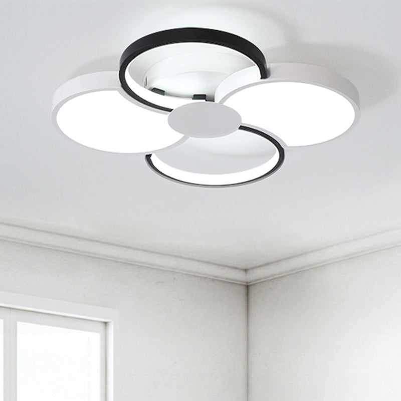 LED Bedroom Flush Mount Lamp Black and White Ceiling Light with Flower Acrylic Shade in Warm/White/Natural Light, 16.5"/19.5"/23.5" Wide Black-White White Clearhalo 'Ceiling Lights' 'Close To Ceiling Lights' 'Close to ceiling' 'Semi-flushmount' Lighting' 218804