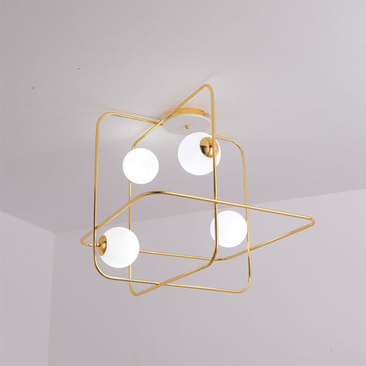 Black/White/Gold Traverse Flush Mount Lamp Contemporary 4-Head Matte White Glass Ceiling Mounted Fixture Gold Clearhalo 'Ceiling Lights' 'Close To Ceiling Lights' 'Close to ceiling' 'Semi-flushmount' Lighting' 218817